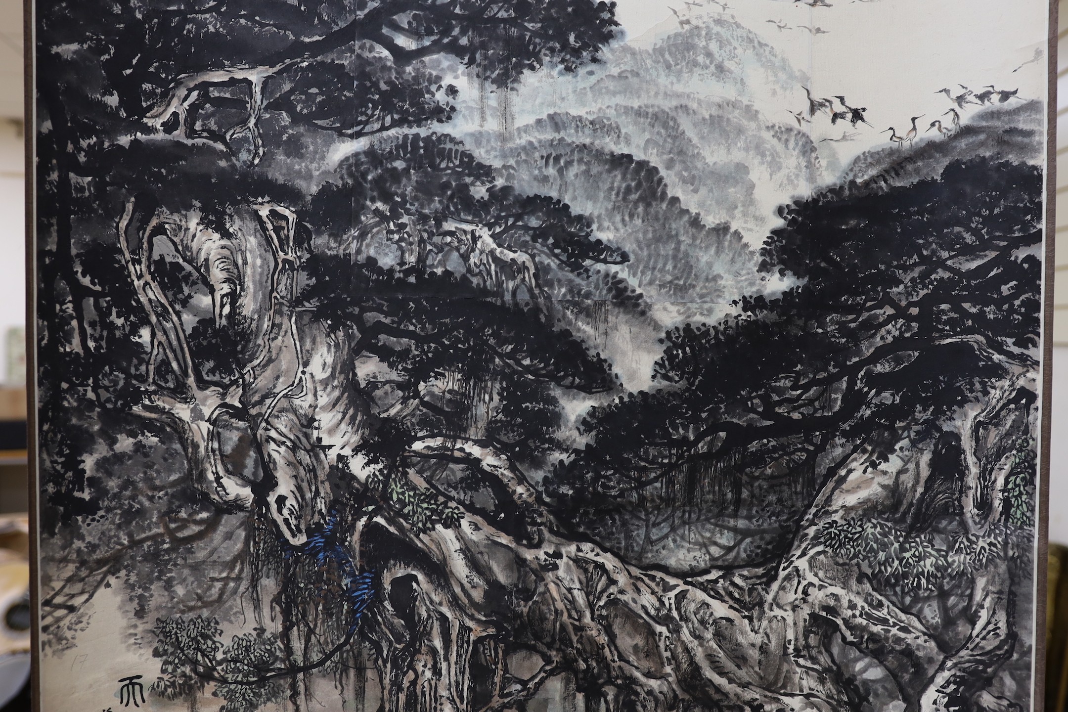 A Chinese landscape scroll painting and a Japanese scroll